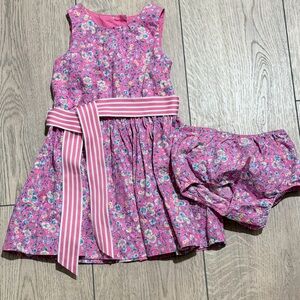 Ralph Lauren Pink Floral Baby Girls 12 months Dress Striped Belt